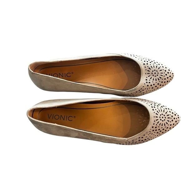 Vionic Carmela Dark Taupe Perforated Suede Almond Toe Flats 7 - Picture 4 of 8